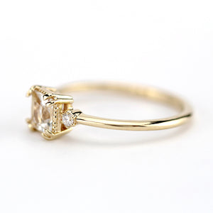 White topaz and diamond ring, princess cut engagement ring 18k gold and diamonds - NOOI JEWELRY