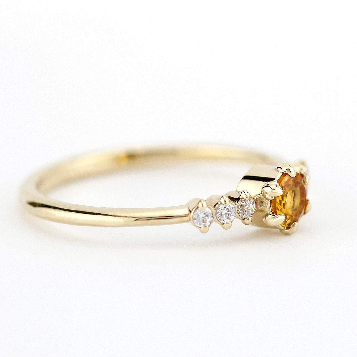 Citrine and diamond ring, November Birthstone engagement ring - NOOI JEWELRY