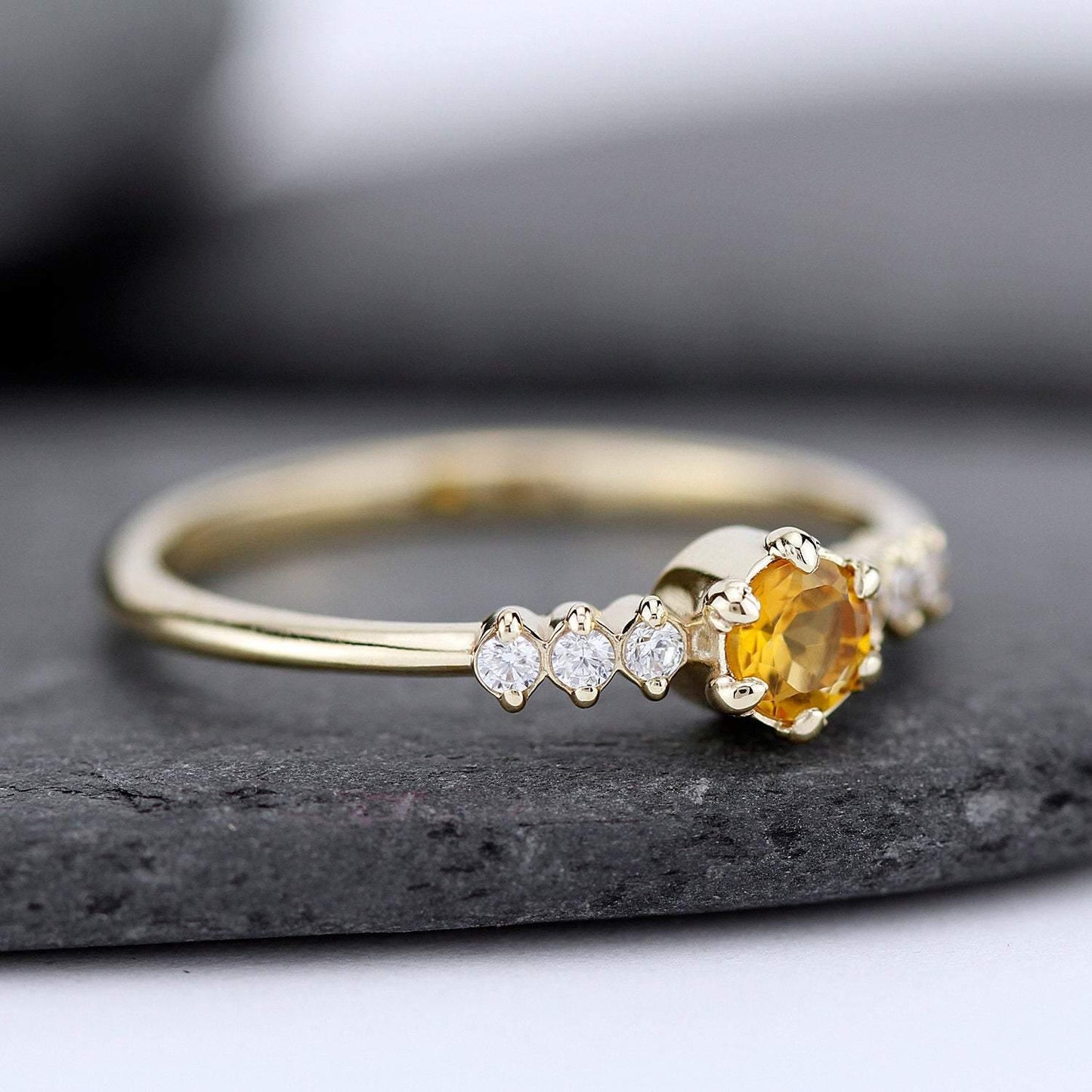Citrine and diamond ring, November Birthstone engagement ring - NOOI JEWELRY