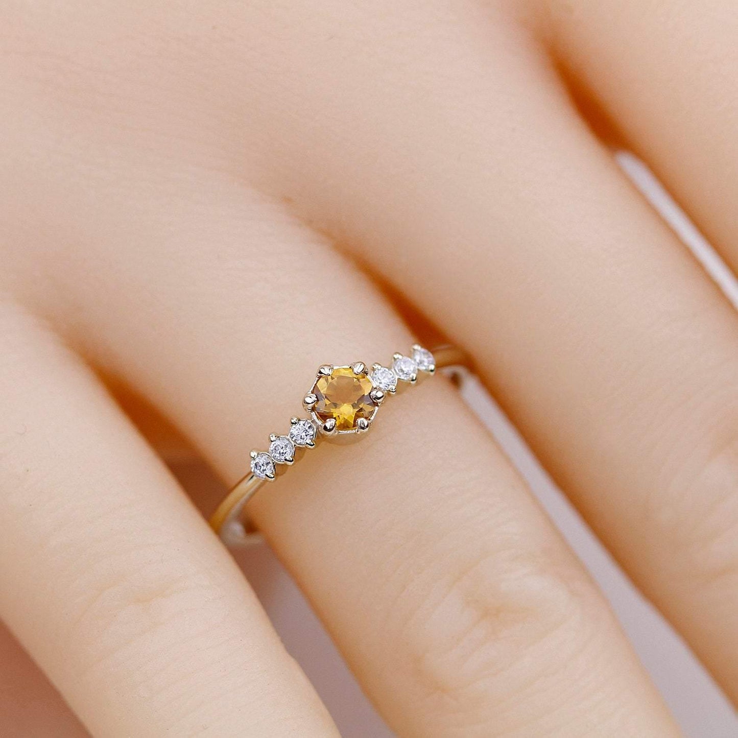 Citrine and diamond ring, November Birthstone engagement ring - NOOI JEWELRY