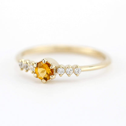 Citrine and diamond ring, November Birthstone engagement ring - NOOI JEWELRY