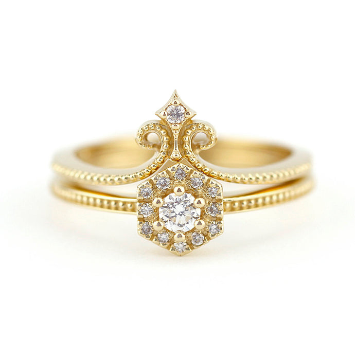 hexagonal ring, wedding band curved, engagement ring, Diamond Engagement Ring, Diamond Ring, Wedding Ring Set, Diamond, Wedding Ring - NOOI JEWELRY