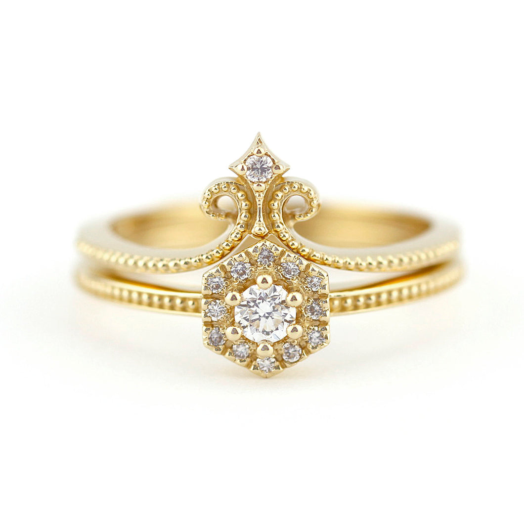 hexagonal ring, wedding band curved, engagement ring, Diamond Engagement Ring, Diamond Ring, Wedding Ring Set, Diamond, Wedding Ring - NOOI JEWELRY