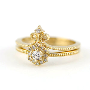 hexagonal ring, wedding band curved, engagement ring, Diamond Engagement Ring, Diamond Ring, Wedding Ring Set, Diamond, Wedding Ring - NOOI JEWELRY