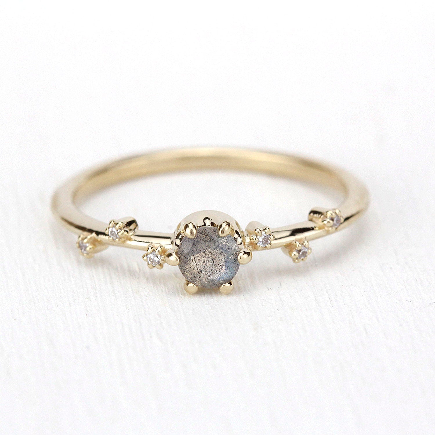 simple diamond ring, labradorite engagement ring, minimalist engagement ring, delicate diamond ring, unique modern ring, simple ring
