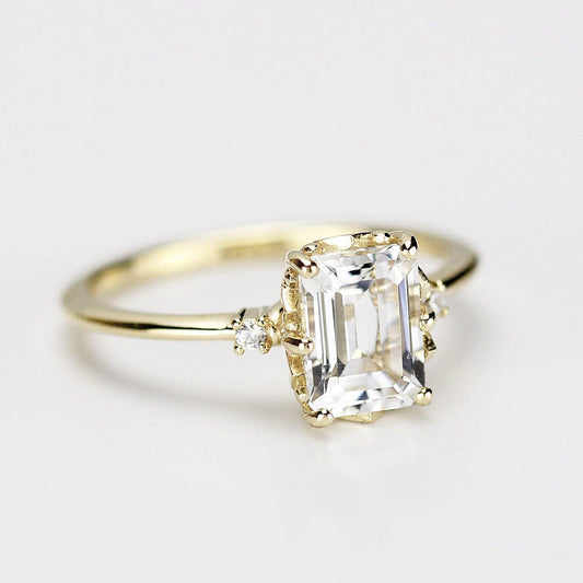 diamond engagement ring, emerald cut engagement ring, minimalist engagement ring, engagement ring, delicate ring, unique engagement ring - NOOI JEWELRY