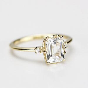 diamond engagement ring, emerald cut engagement ring, minimalist engagement ring, engagement ring, delicate ring, unique engagement ring - NOOI JEWELRY