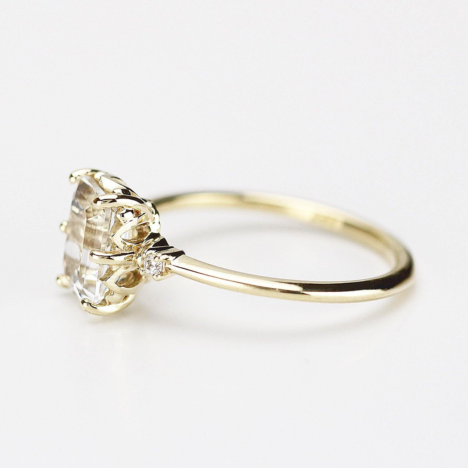 diamond engagement ring, emerald cut engagement ring, minimalist engagement ring, engagement ring, delicate ring, unique engagement ring - NOOI JEWELRY