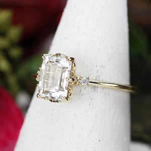 diamond engagement ring, emerald cut engagement ring, minimalist engagement ring, engagement ring, delicate ring, unique engagement ring - NOOI JEWELRY