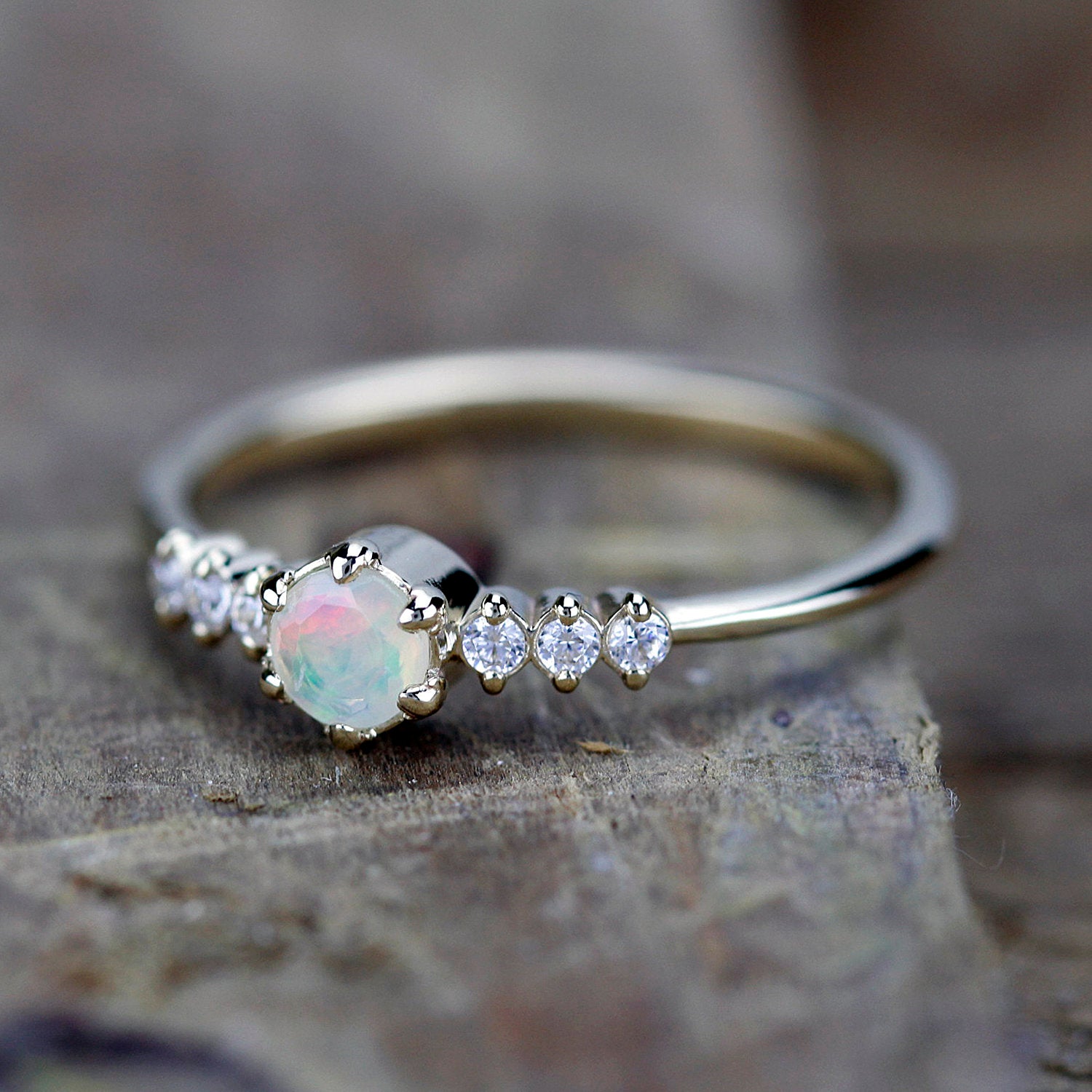 engagement ring opal diamond - NOOI JEWELRY
