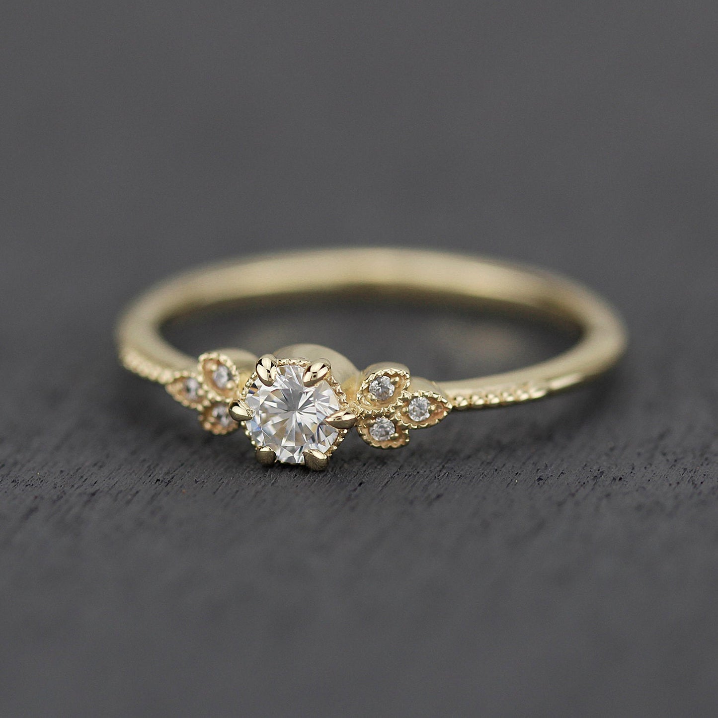 round diamond engagement ring, diamond engagement ring,  art deco engagement ring, dainty ring, vintage diamond engagement ring - NOOI JEWELRY