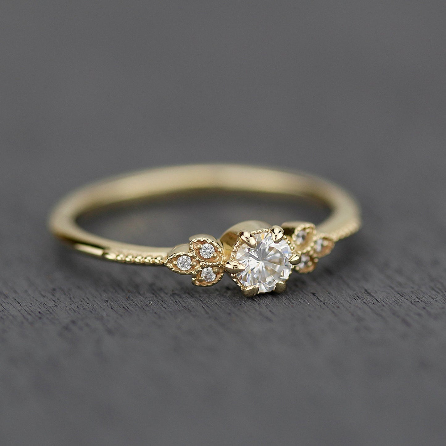 round diamond engagement ring, diamond engagement ring,  art deco engagement ring, dainty ring, vintage diamond engagement ring - NOOI JEWELRY