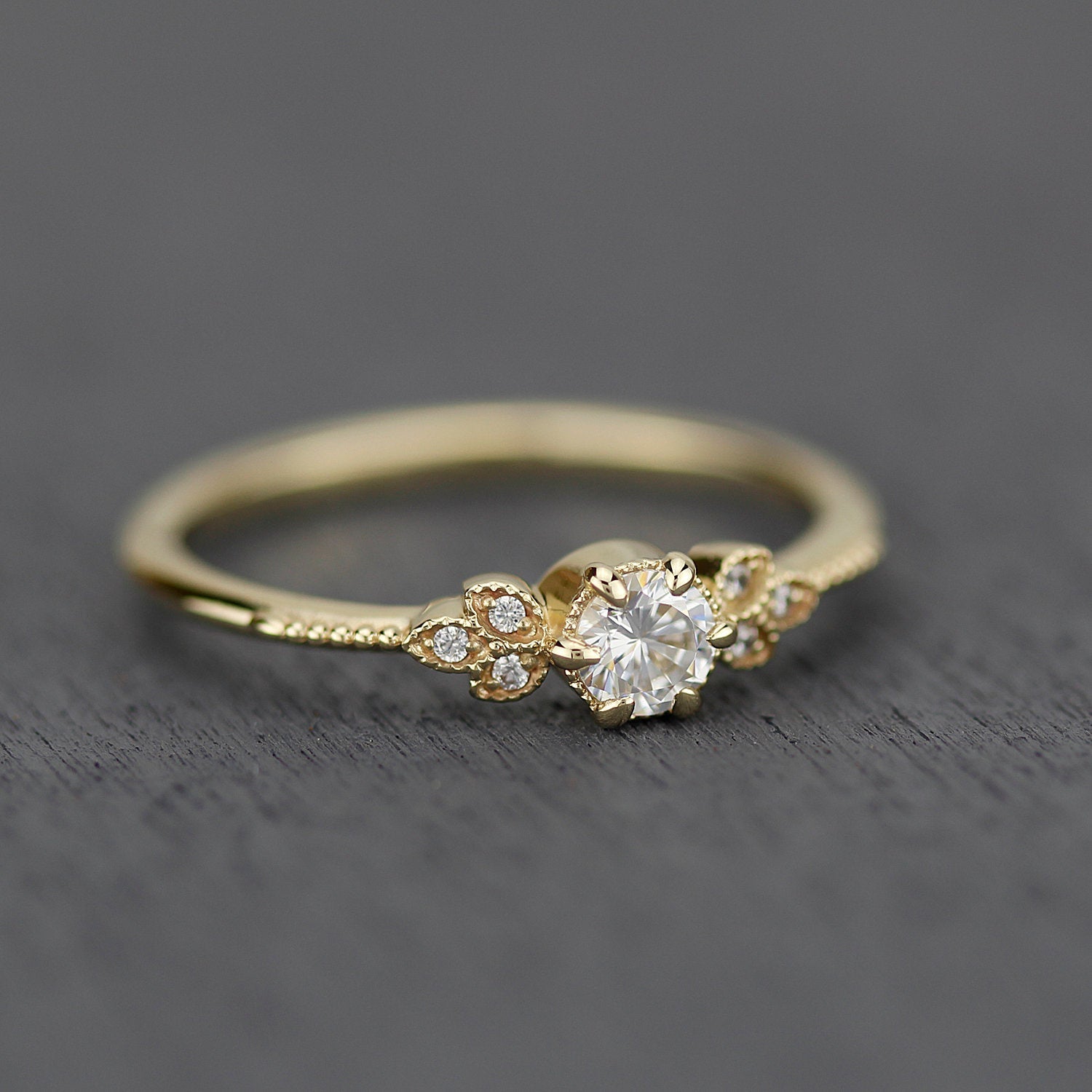 round diamond engagement ring, diamond engagement ring,  art deco engagement ring, dainty ring, vintage diamond engagement ring - NOOI JEWELRY