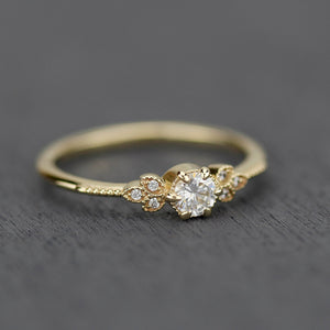 round diamond engagement ring, diamond engagement ring,  art deco engagement ring, dainty ring, vintage diamond engagement ring - NOOI JEWELRY