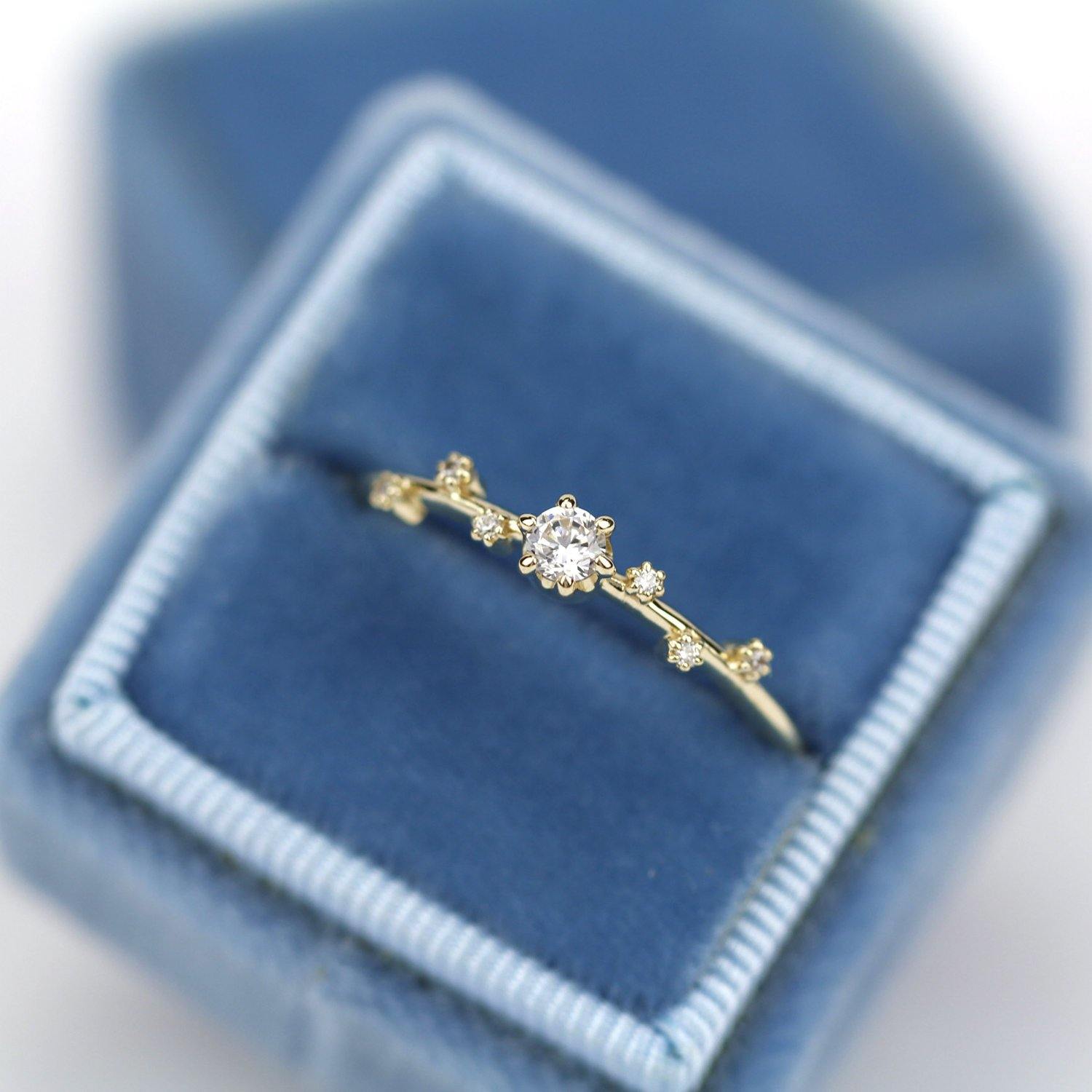 Simple diamond ring, delicate engagement ring | R250WD - NOOI JEWELRY