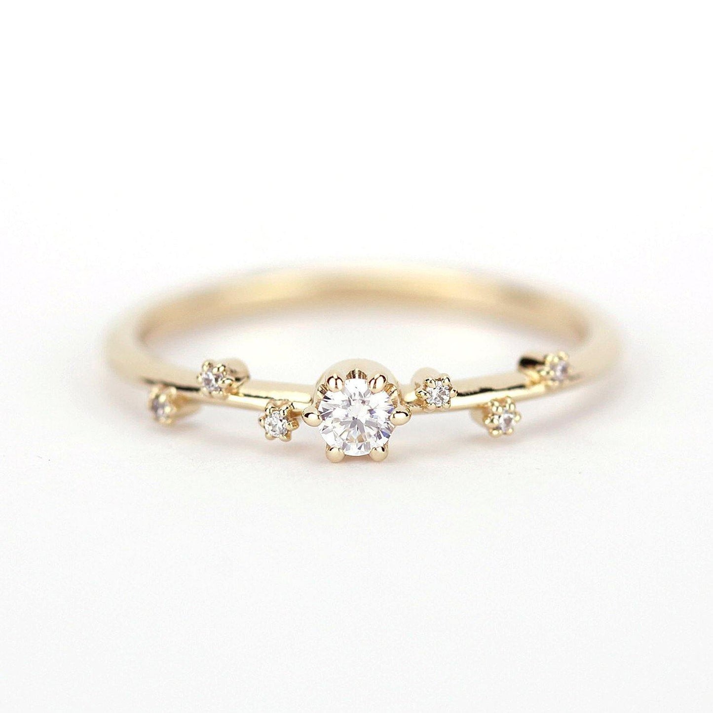 Simple diamond ring, delicate engagement ring | R250WD - NOOI JEWELRY