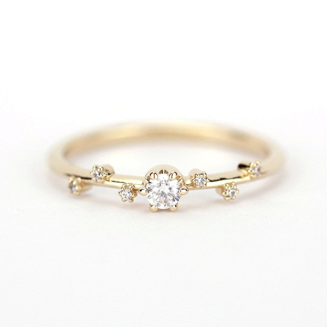 Simple diamond ring, delicate engagement ring | R250WD - NOOI JEWELRY