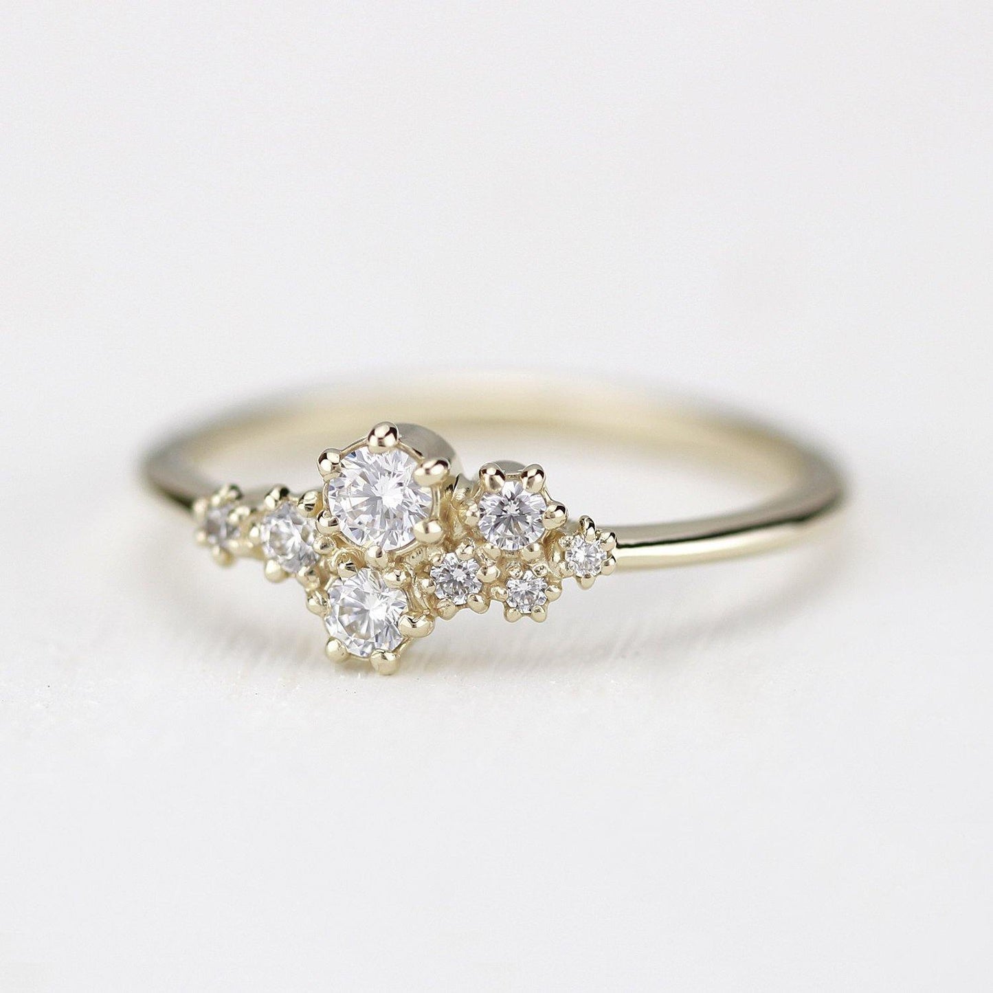 Cluster engagement ring white diamonds | unique engagement ring - NOOI JEWELRY