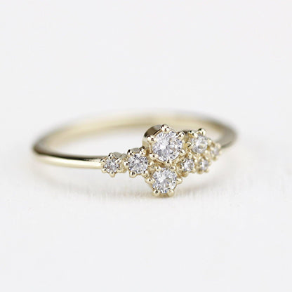 Cluster engagement ring white diamonds | unique engagement ring - NOOI JEWELRY