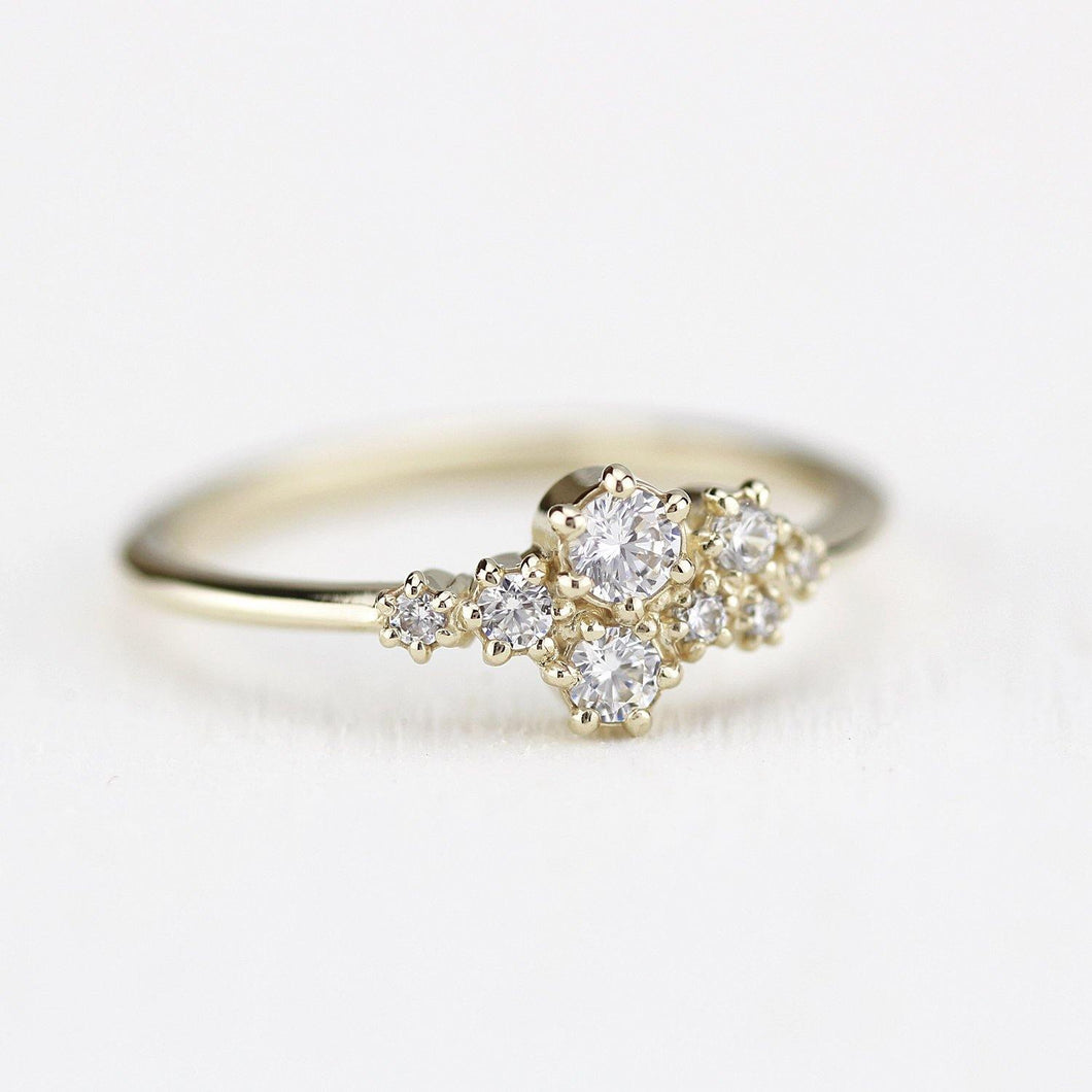 Cluster engagement ring white diamonds | unique engagement ring - NOOI JEWELRY