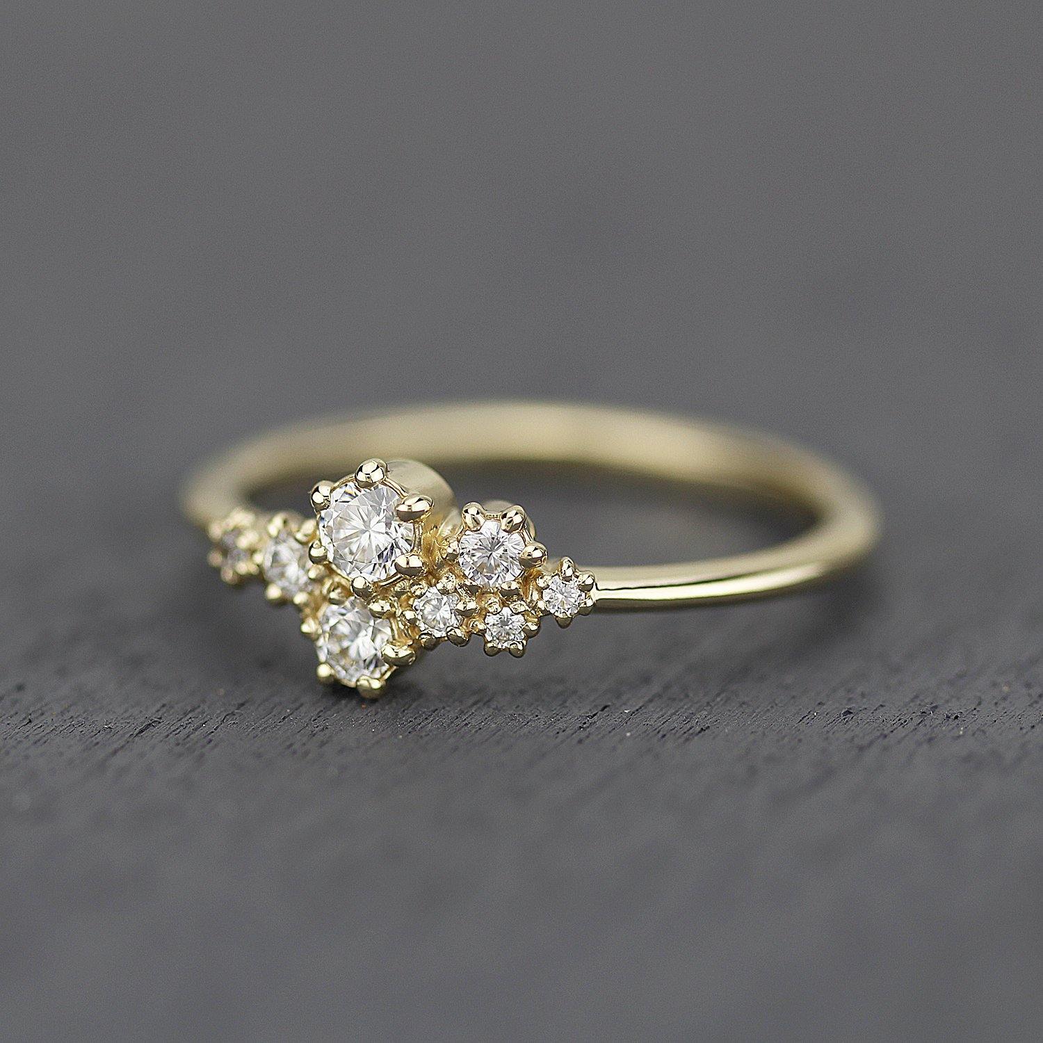 Cluster engagement ring white diamonds | unique engagement ring - NOOI JEWELRY