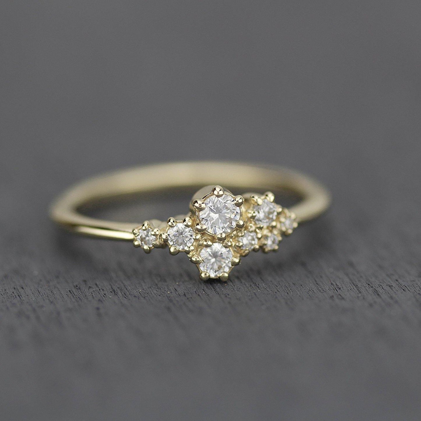 Cluster engagement ring white diamonds | unique engagement ring - NOOI JEWELRY