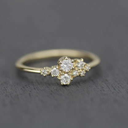 Cluster engagement ring white diamonds | unique engagement ring - NOOI JEWELRY