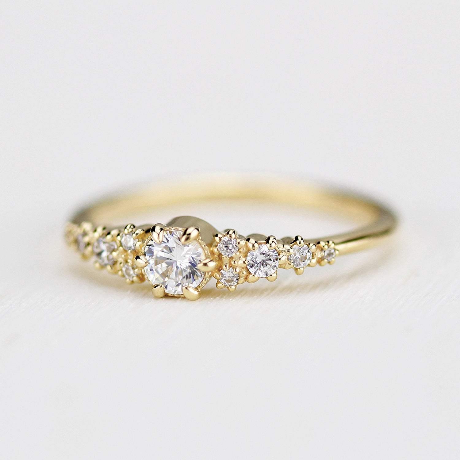cluster engagement ring round diamonds | Simple engagement ring - NOOI JEWELRY