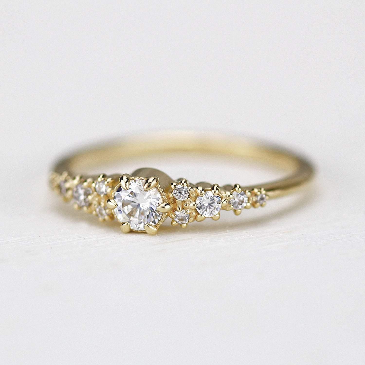 cluster engagement ring round diamonds | Simple engagement ring - NOOI JEWELRY
