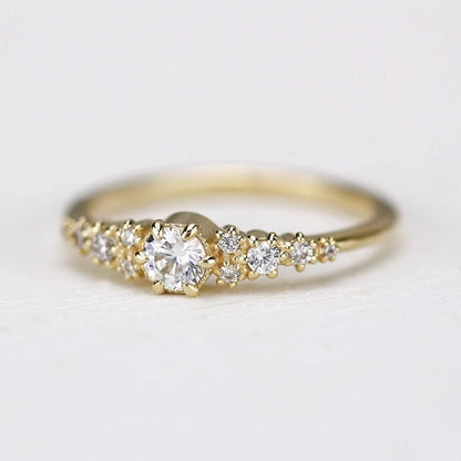 cluster engagement ring round diamonds | Simple engagement ring - NOOI JEWELRY
