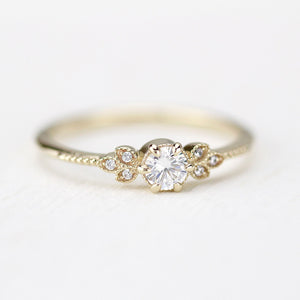 round diamond engagement ring, diamond engagement ring,  art deco engagement ring, dainty ring, vintage diamond engagement ring - NOOI JEWELRY