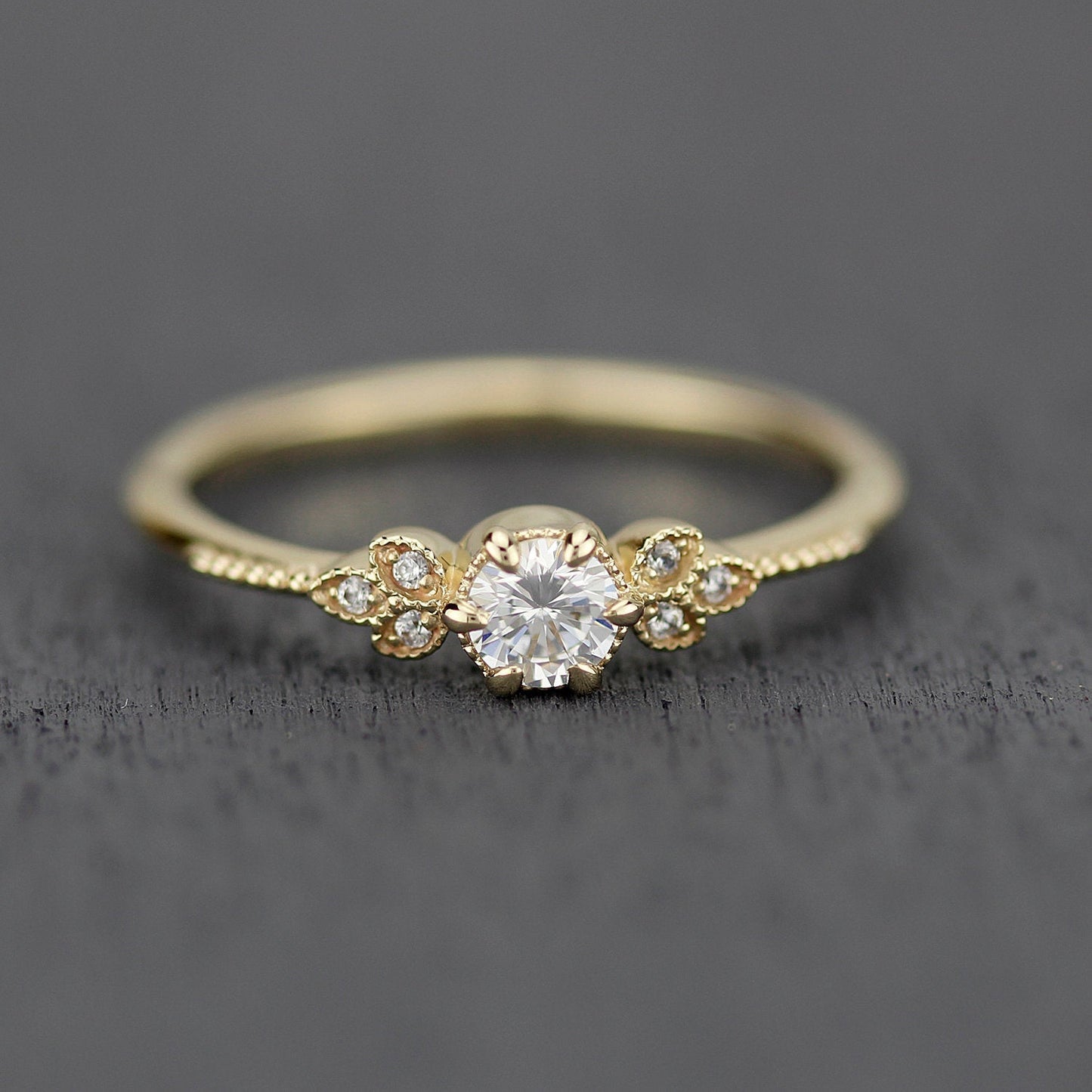 round diamond engagement ring, diamond engagement ring,  art deco engagement ring, dainty ring, vintage diamond engagement ring - NOOI JEWELRY
