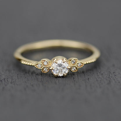 round diamond engagement ring, diamond engagement ring,  art deco engagement ring, dainty ring, vintage diamond engagement ring - NOOI JEWELRY