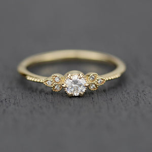 round diamond engagement ring, diamond engagement ring,  art deco engagement ring, dainty ring, vintage diamond engagement ring - NOOI JEWELRY