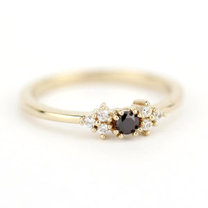 diamond engagement ring, black and white diamonds ring, simple ring, minimal ring, delicate ring black diamond, stackable ring