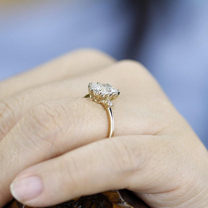 diamond engagement ring, emerald cut engagement ring, minimalist engagement ring, engagement ring, delicate ring, unique engagement ring - NOOI JEWELRY