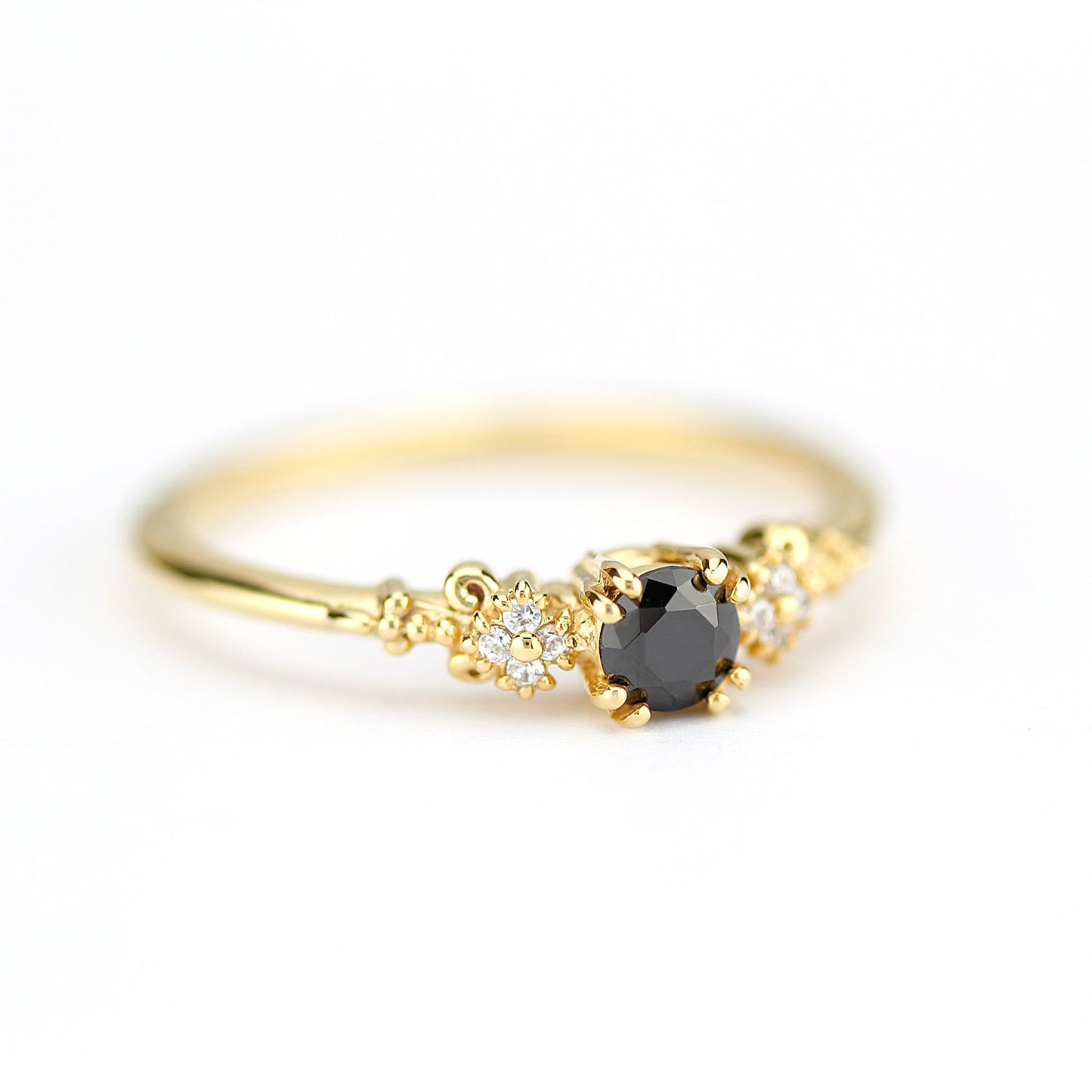 engagement ring black diamond, black diamond ring, simple diamond ring, Cluster ring black diamond - NOOI JEWELRY