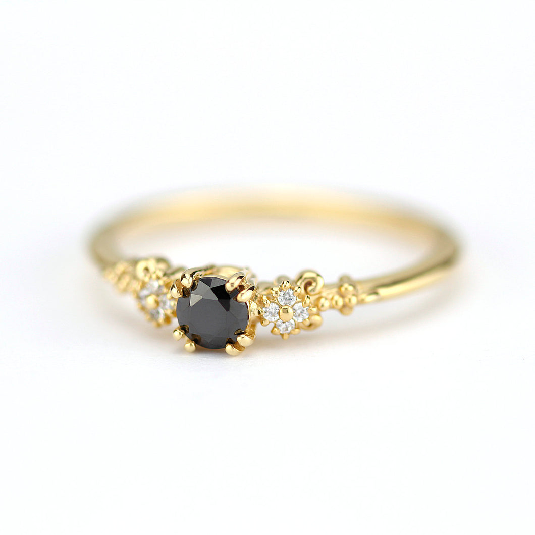 engagement ring black diamond, black diamond ring, simple diamond ring, Cluster ring black diamond - NOOI JEWELRY