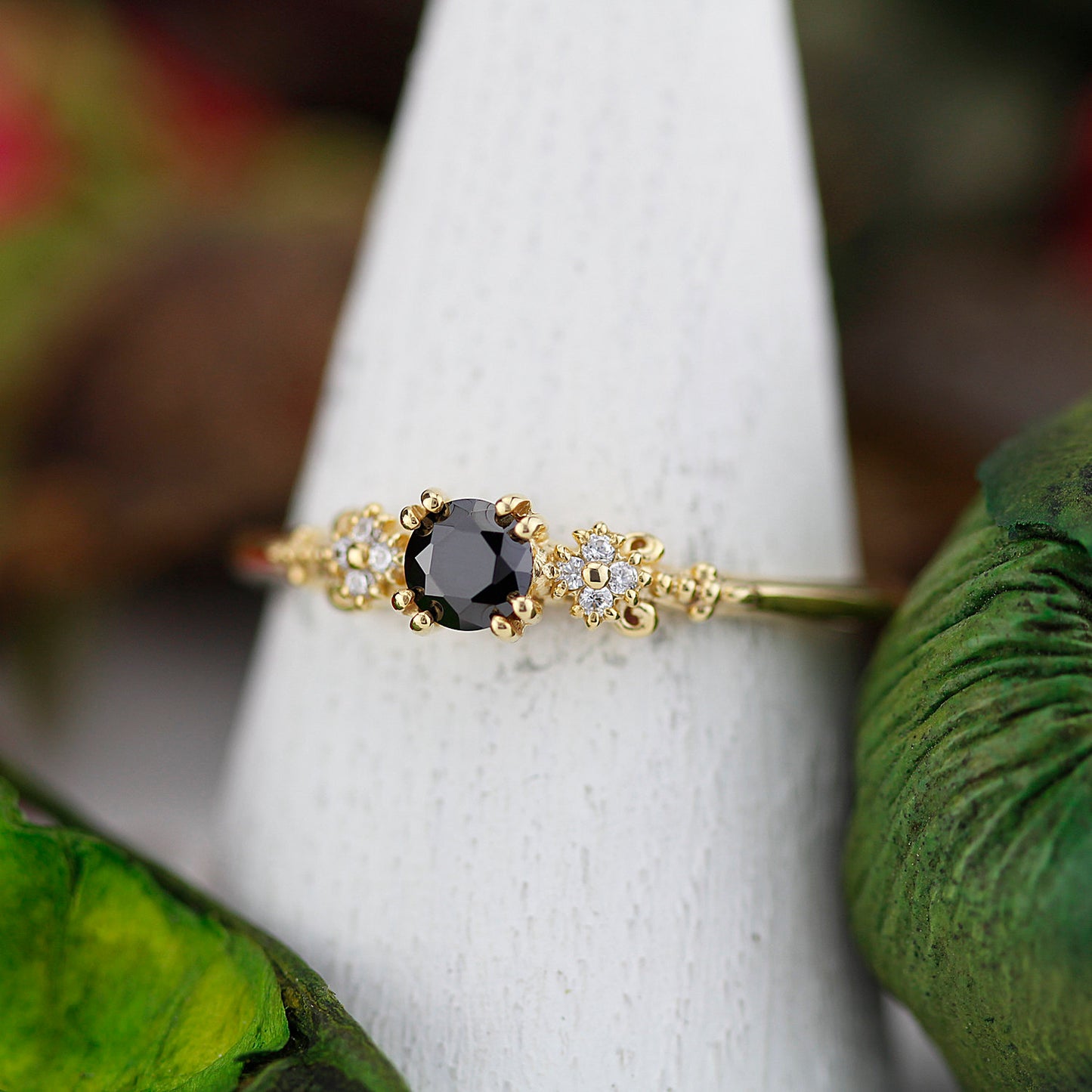 engagement ring black diamond, black diamond ring, simple diamond ring, Cluster ring black diamond - NOOI JEWELRY