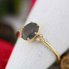 Load image into Gallery viewer, oval engagement ring labradorite with side stones unique