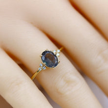 Load image into Gallery viewer, oval engagement ring labradorite with side stones unique