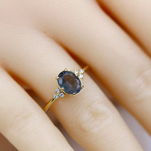 oval engagement ring labradorite with side stones unique