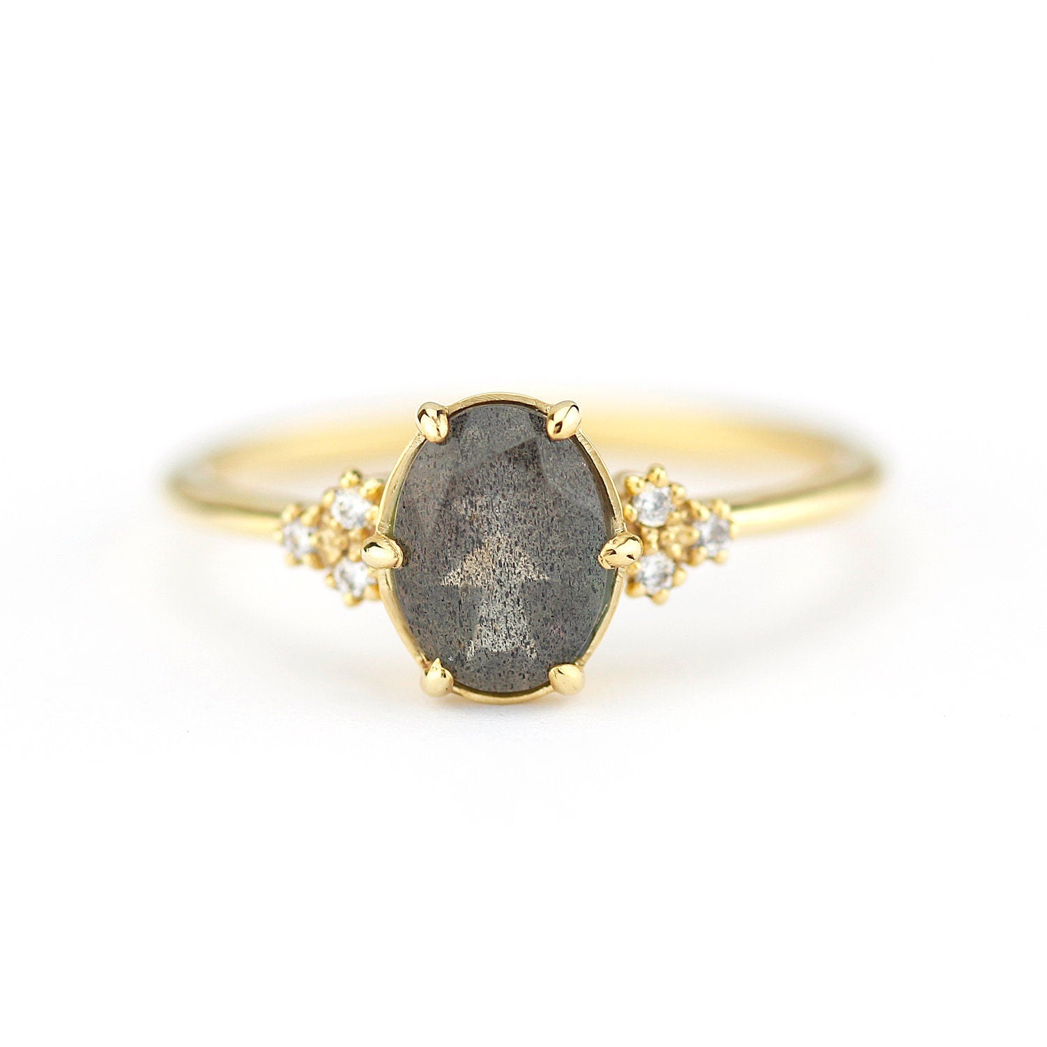 oval engagement ring labradorite with side stones unique