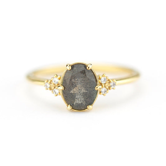 oval engagement ring labradorite with side stones unique