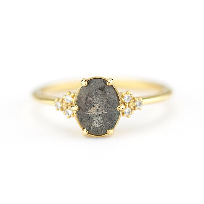 oval engagement ring labradorite with side stones unique