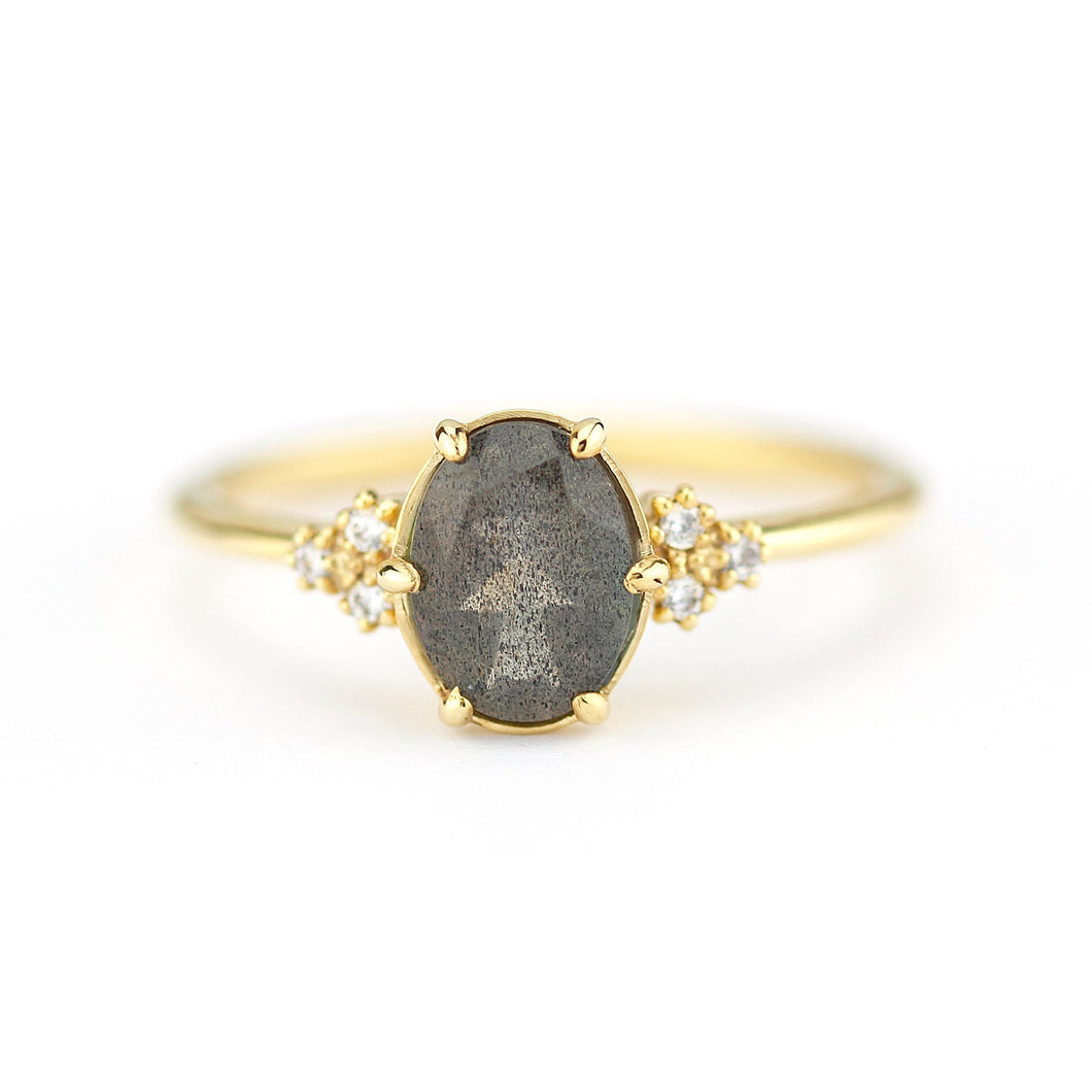 oval engagement ring labradorite with side stones unique
