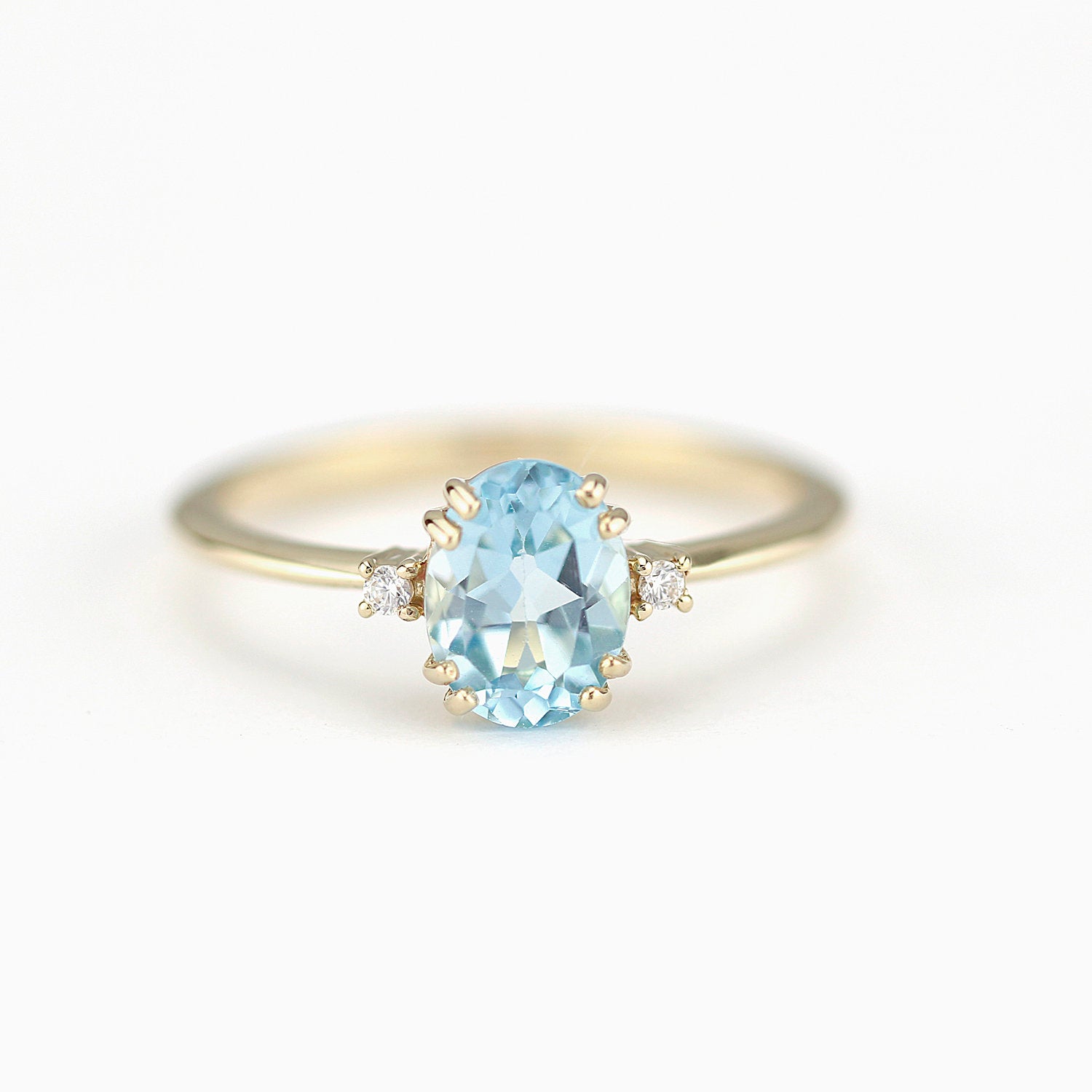 Oval engagement ring topaz and diamonds, cluster ring sky blue topaz - NOOI JEWELRY