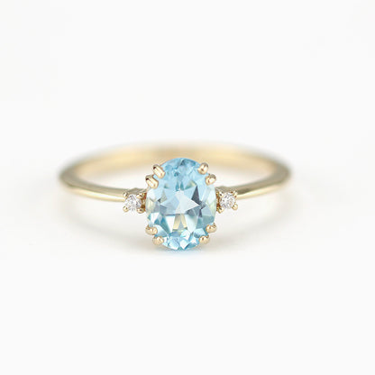 Oval engagement ring topaz and diamonds, cluster ring sky blue topaz - NOOI JEWELRY