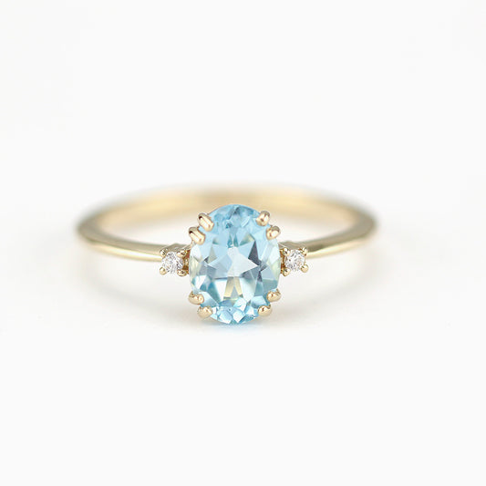 Oval engagement ring topaz and diamonds, cluster ring sky blue topaz - NOOI JEWELRY