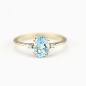 Oval engagement ring topaz and diamonds, cluster ring sky blue topaz - NOOI JEWELRY
